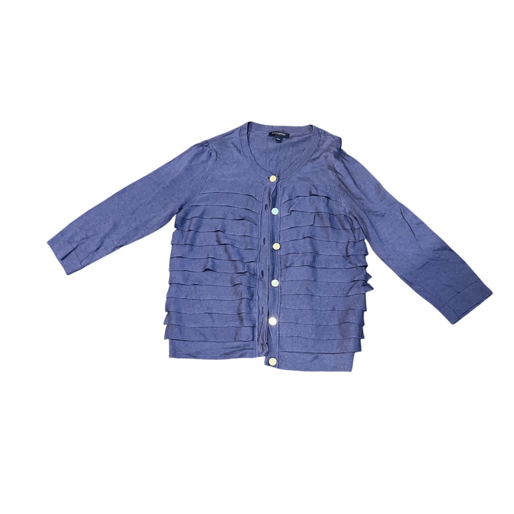 Banana Republic Purple Ruffle Front Button Cardigan Sweater Gold Buttons Large